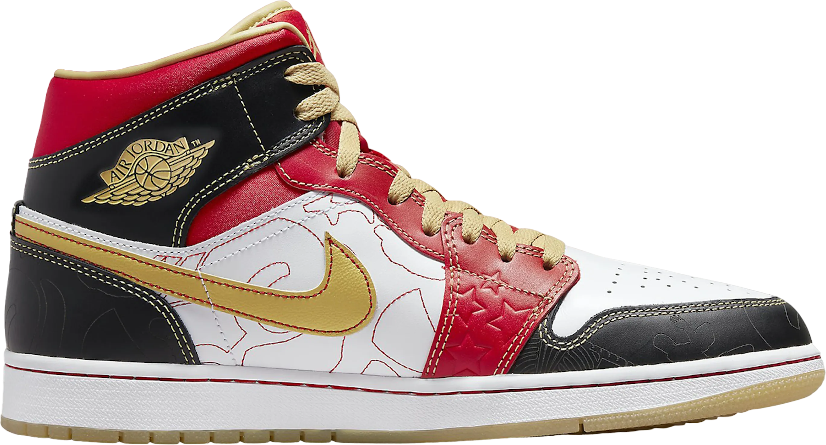 Jordan 1 Mid Xq White Black Sport Red